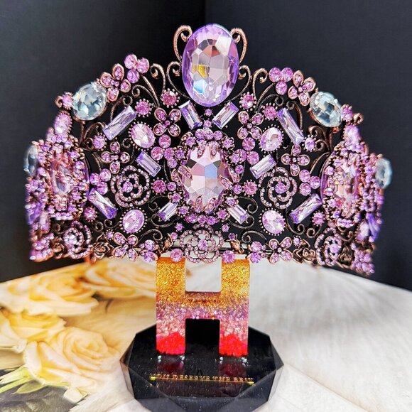 Vintage Handmade Crown, Lavender Crystal Crown, Victorian Tiara, Copper Crown main image 4